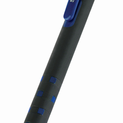 image of rubberized retractable refillable blue fine ballpoint pen